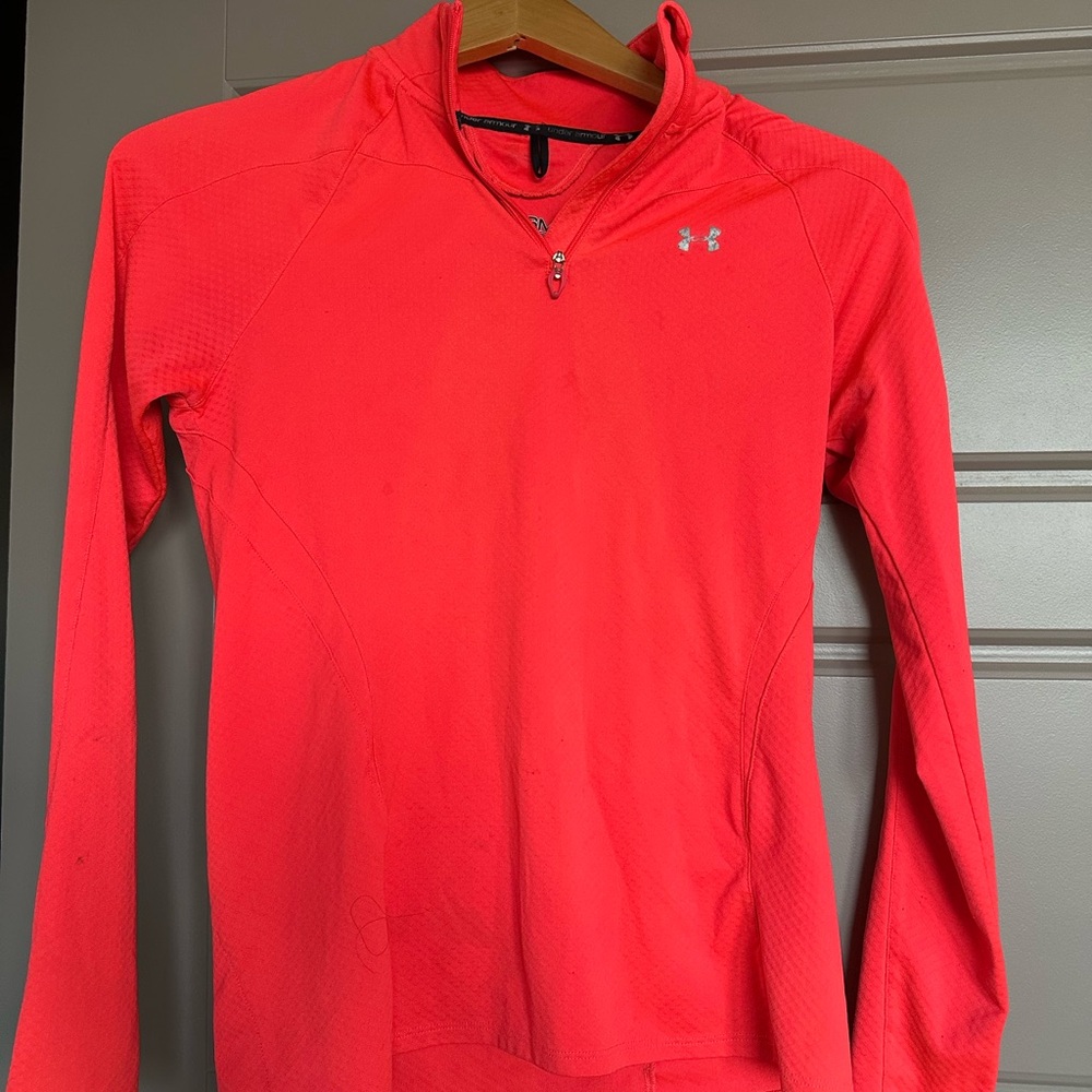 Women’s Under Armour Long Sleeve Activewear Top, Size Small, Neon Pink/Salmon